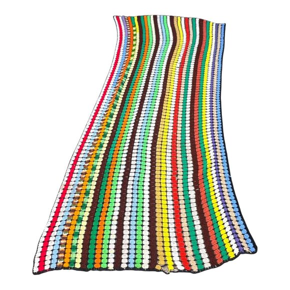 Vintage Handmade Striped Afghan Blanket Sofa Couch Throw Crochet Rainbow READ - Picture 4 of 6